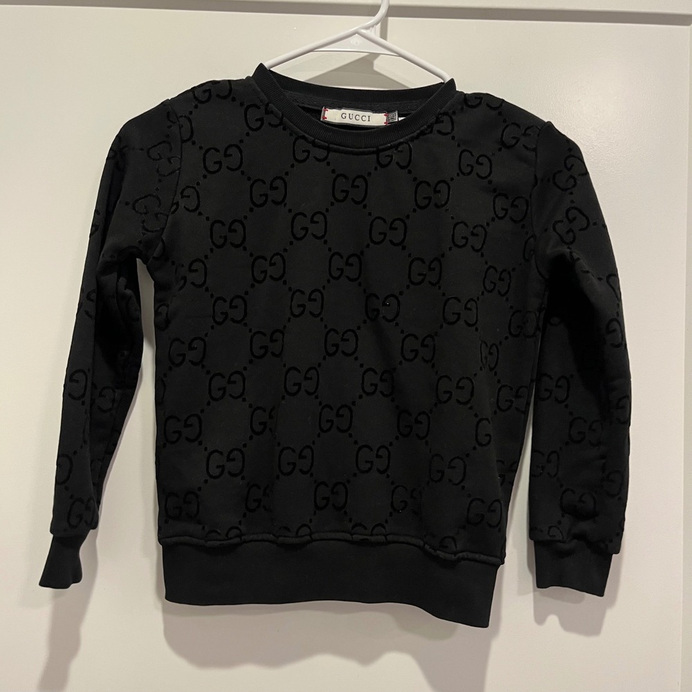 Gucci Kids Black GG Monogram Flocked Cotton Sweatshirt Size 128 8Y